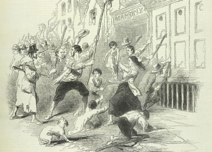 A food riot in Dungarvan Co Waterford Ireland during the famine The Pictorial Times 1846 BL