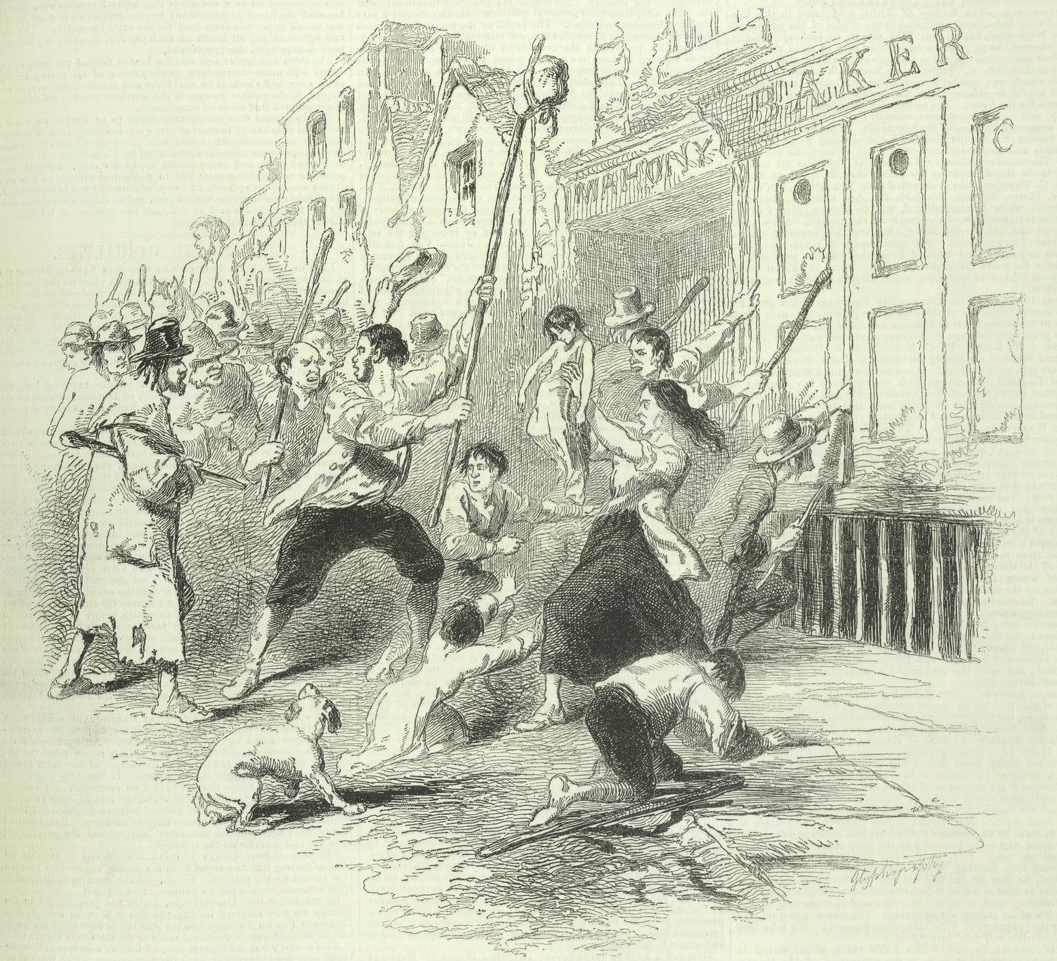 A food riot in Dungarvan Co Waterford Ireland during the famine The Pictorial Times 1846 BL