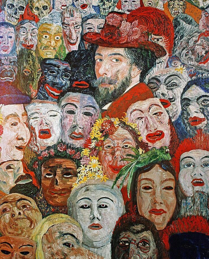 Ensor with Masks self portrait Ensor aux masques autoportrait 1899 oil on canvas 117 x 82 cm Menard Art Museum Komaki